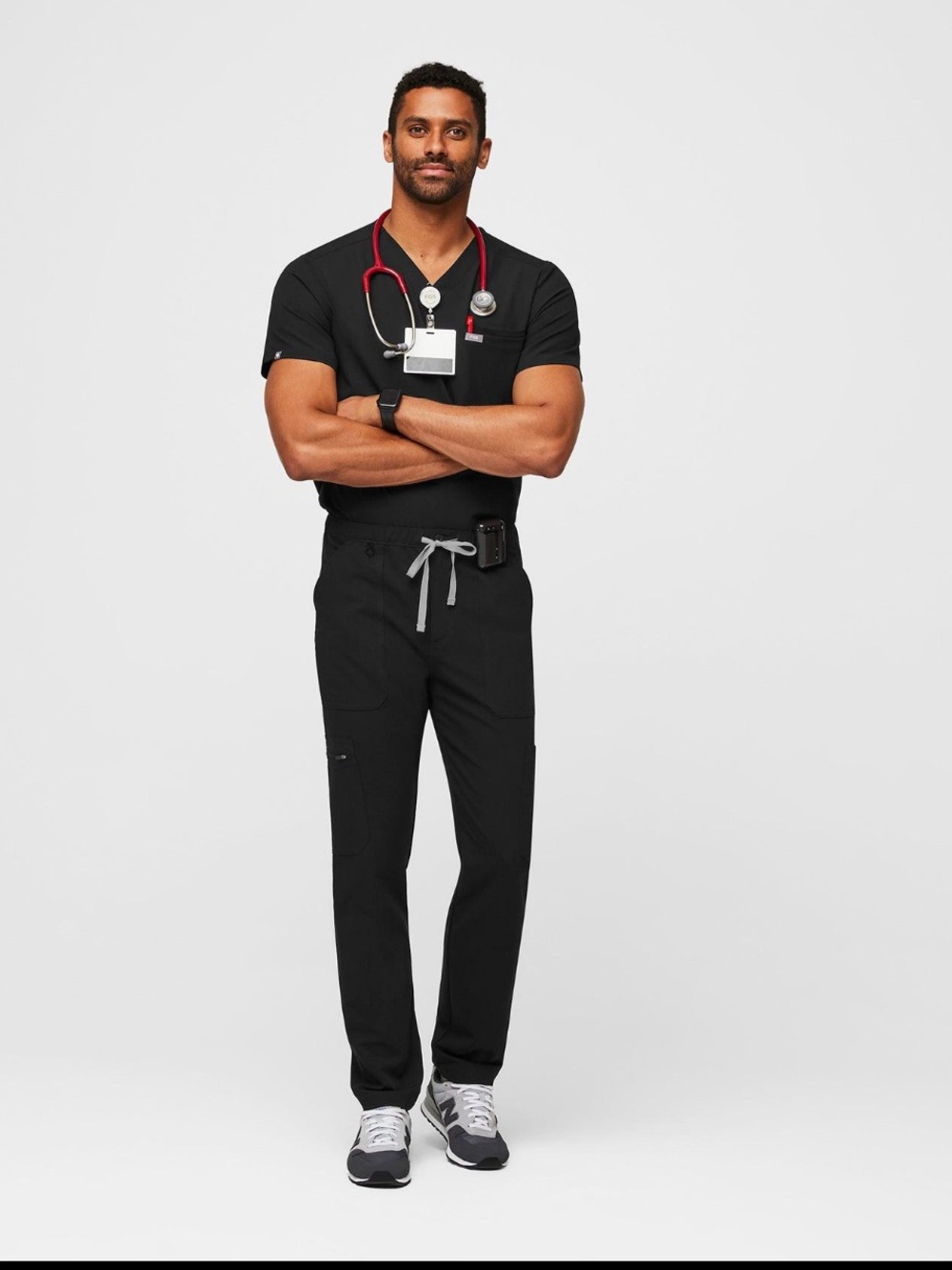 Figs Men's Black Performance Cairo Cargo Scrub with Gray Drawstring TM3001 NWT